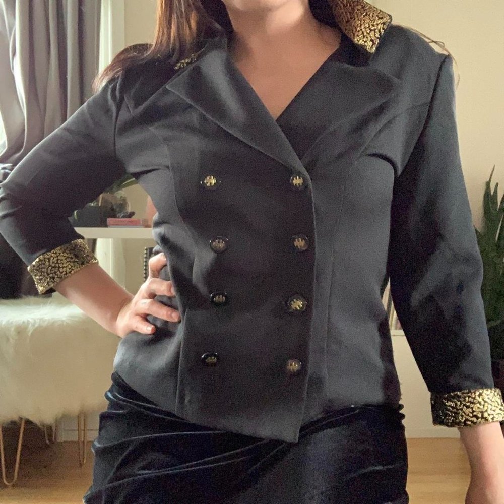 80s black and gold double breasted blazer